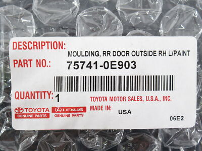 Genuine OEM Toyota 75741-0E903 Passenger RH Rear Door Molding 2020