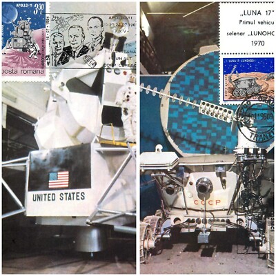 Unit of 2 Maxi Cards Lunar Module Apollo 11 and Lunahod 1 rover space laboratory
