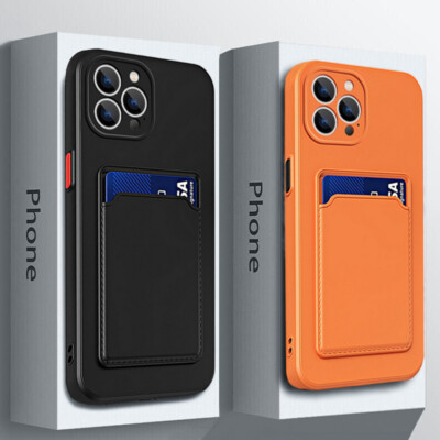Schutzhülle iPhone 16 15 14 Plus 13 12 11 XR XS Pro Max Case Silikon Kartenfach