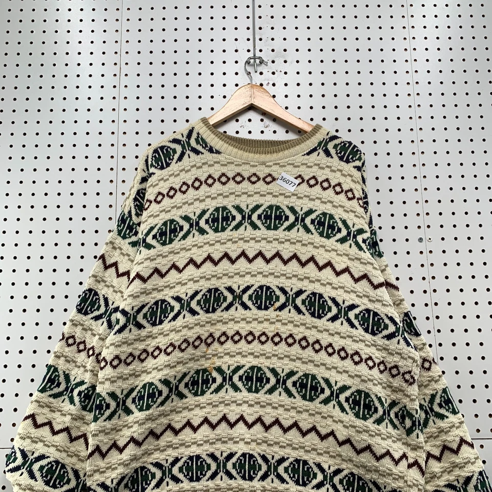 Suéter Tejido 3D Bill Blass De Colección Para Hombres XL Rayas Coogi Abuelo Hecho en EE. UU. 25x29 Foto 2 de 4