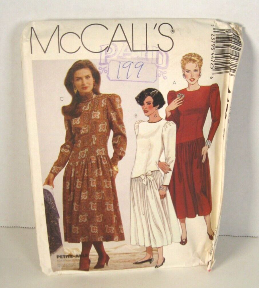 McCall's Petite-Able 4472 Dropped-Waist Dress Pattern Misses' 16 Uncut Free  Ship | eBay