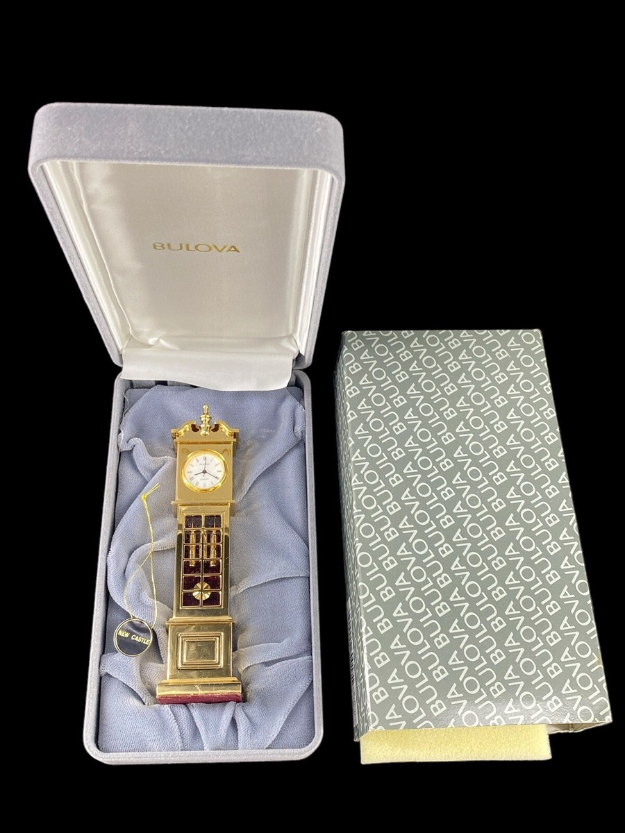 Vintage Bulova New Castle B0552 Miniature Brass Grandfather Clock
