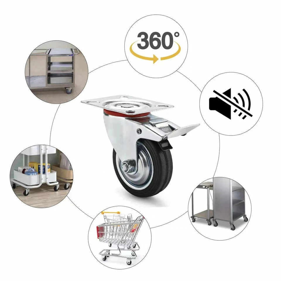 set 4 Ruote Per Carrello Rotella75 mm (2 Girevoli + 2 Girevoli +Freno)per mobili - Immagine 3 di 4