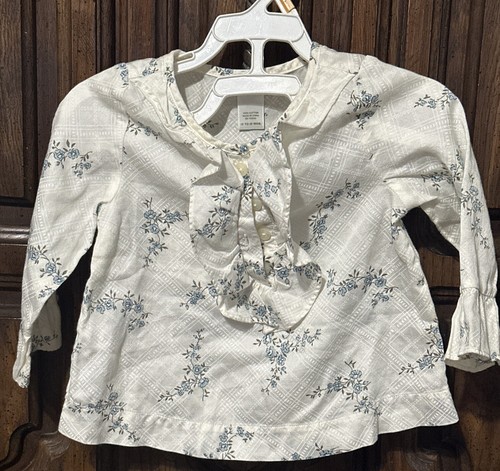 Janie and Jack blau creme englische Herbst Rüschen Blumen Bluse Gr. 12-18 Monate