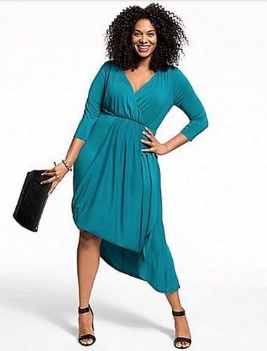 LANE BRYANT Teal Draped Front Knit Maxi 