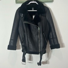 Primark Leather Jacket Fur Sheepskin Bomber-style Biker Motorcycle Women’s Large