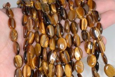 14X10MM YELLOW TIGER EYE GEMSTONE OVAL LOOSE BEADS 7.5"