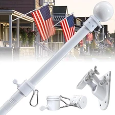 Flag Pole Kit W/Holder 6 Ft Metal Flagpole Adjustable 3'x5' Flags Pole, White