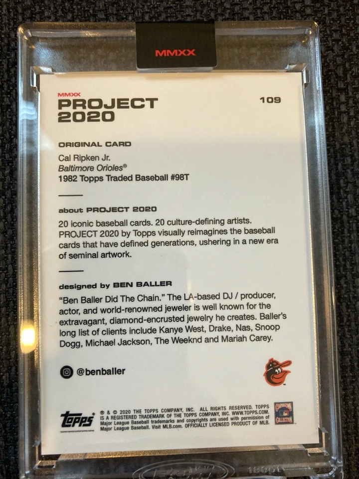 TOPPS PROJECT 2020 CARD Cal Ripken Jr #109 Ben Baller W/Box & Bubble Mailer - Image 2 of 2