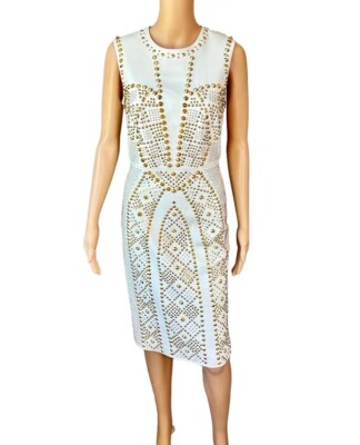 Versace S/S 2012 Runway Embellished Gold Studded Ivory Leather Dress | eBay Versace S/S 2012 Runway Embellished Gold Studded Ivory Leather Dress | eBay