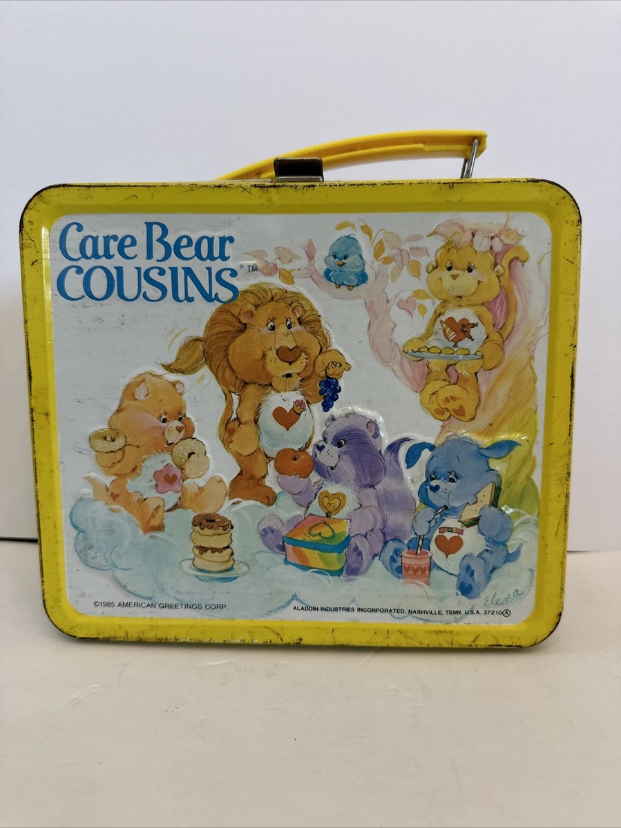 VINTAGE 1985 Metal Yellow Care Bears Cousins Lunch Box - Aladdin