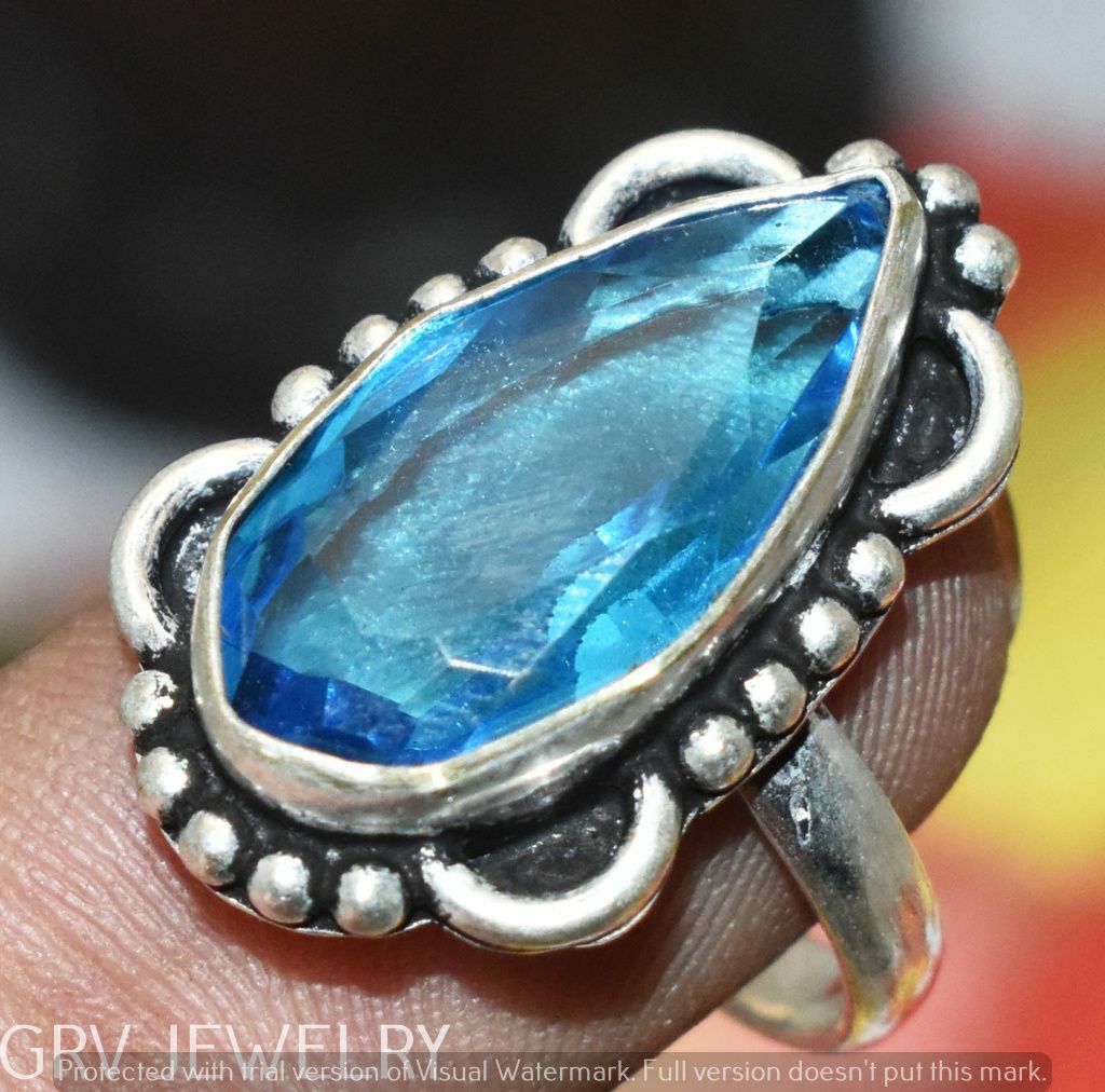 Blue Topaz Gemstone Ring 925 Sterling Silver Overlay US Size 7" U278 ...