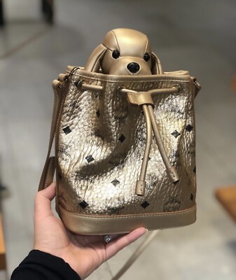 last one! 100% AUTHENTIC MCM Dog Berlin Gold Drawstring Cross body