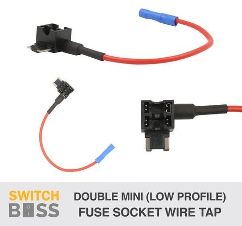 <!--F#f_0-->Double Low Profile MINI BLADE Fuse Socket Wire Tap 20A 16AWG 2 Way 12v Connector<!--F/-->