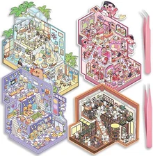 4 Sets Big DIY 3D Sticker Scene Isometric Miniature Room Book A Set 
