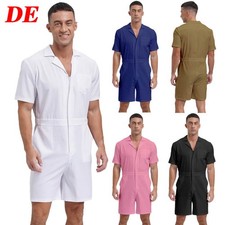 DE Herren Lässiger Jumpsuit Kurz Sommer Einteiler Overall Playsuit Kurzarm