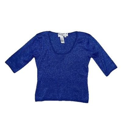 Joseph A. Qu'est ce que c'est silk Metallic Blue 3/4 Sleeve Silk Blend Top Small