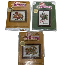 Set of 3 Jiffy Stitchery Counted cross stitch Kits Begonia Poppies Daisies
