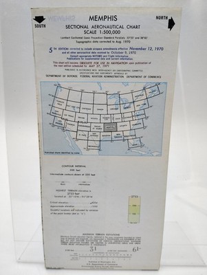 Vintage Memphis Sectional Aeronautical Chart 1970 FAA Navigation Map