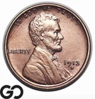 1913-D Lincoln Cent Wheat Penny, Semi-Key Denver Date, Frosty Gem BU++ RD