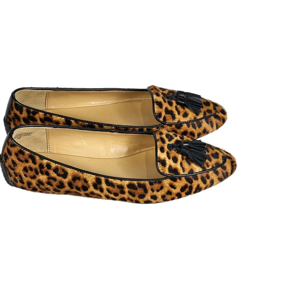 Talbots Mocasín Estampado Leopardo Pelo Becerro Borla Zapatos Planos Mujer Talla 6M Cuero Foto 3 de 4