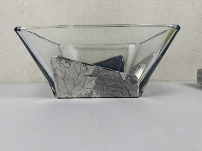 Wendell  August Fall Leaves/Acorns Hammered Aluminum & Glass Salad Serving Bowl