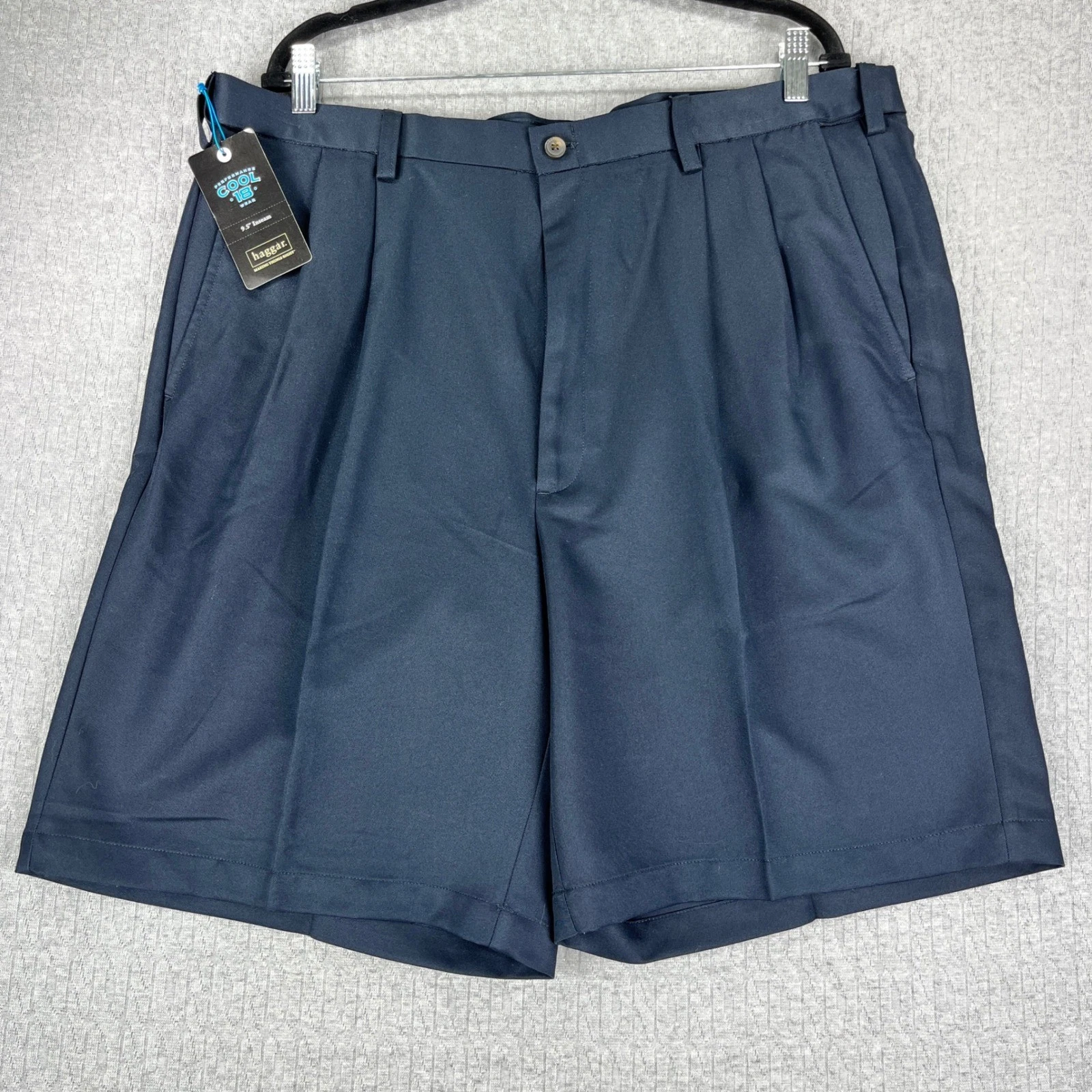 New Haggar Cool 18 Shorts Mens 40 Navy Blue Pleated Front Performance Gabardine