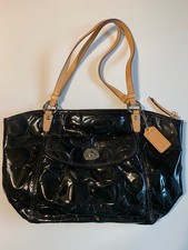 Coach F14668 Black Embossed Patent Leather Signature Tote Shoulder Bag 2009