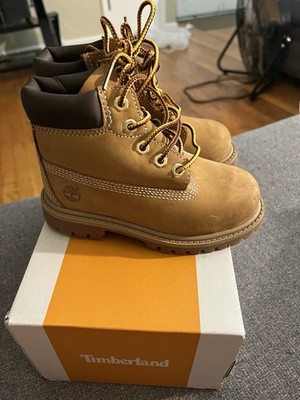 Timberland Boys Brown Lace-Up Ankle Boots Size 8 Round Toe Logo Solid