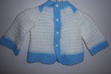 HAND CROCHET Blue and White Cardigan Sweater for Newborn 3 - 6 MONTHS