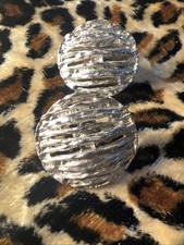 Vtg 50’s Signed TRIFARI Silver Tone Earrings Art Deco Round Rhodium