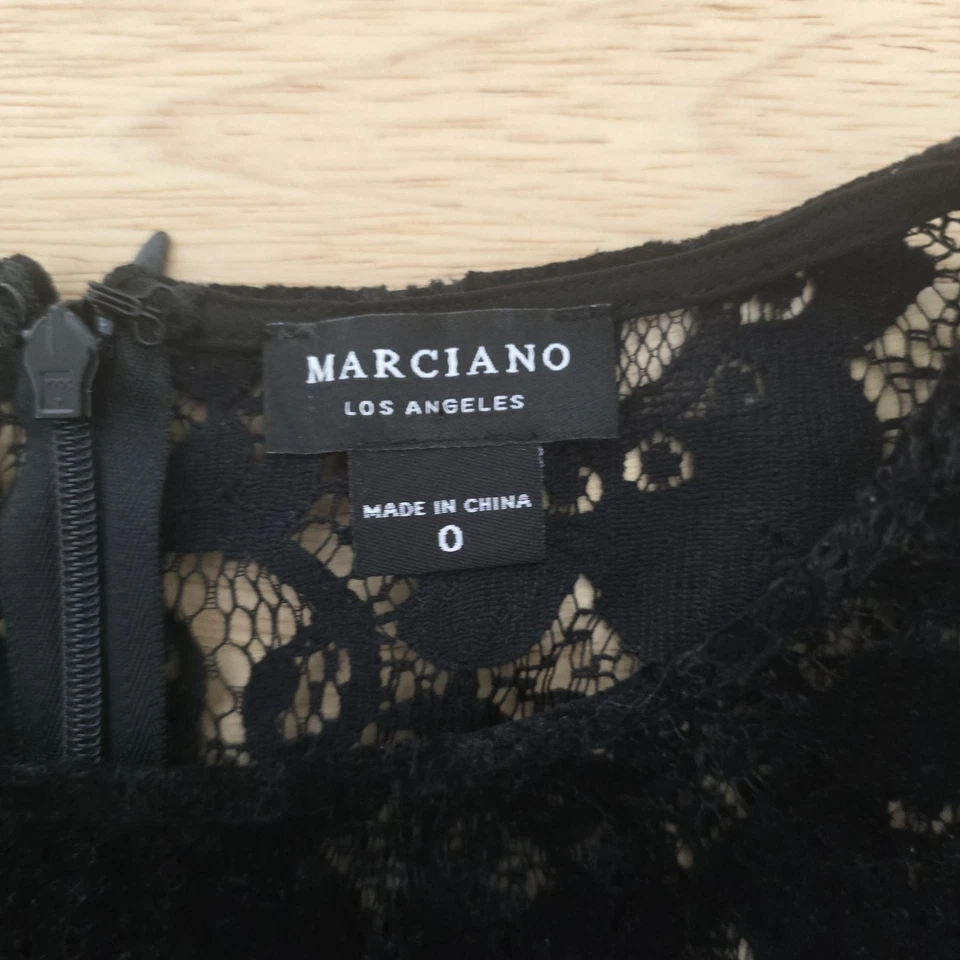 Vestido Marciano Mujer 0 Negro Encaje Imitación Cuero Manga Larga Mini Cóctel Fiesta Foto 3 de 4