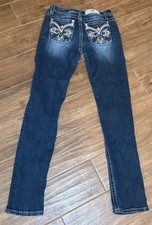 Miss Me M3280T Straight Cut Jeans Women  s Size 27 Embellished Distressed - GUC