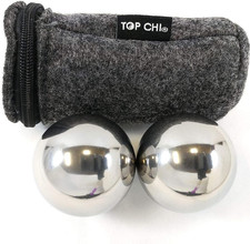 1 Lb. 1.5 Inch Solid Stainless Steel Baoding Balls with Carry Pouch. Non-Chiming