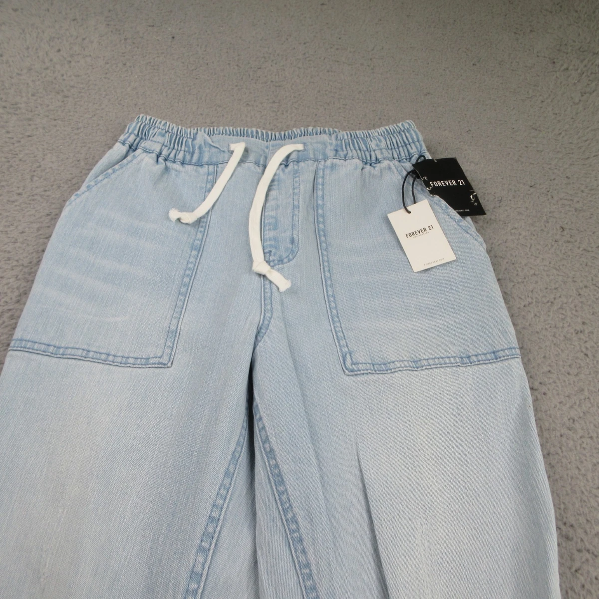 Pantalones de mezclilla Forever 21 para mujer pequeños azul claro desgastado cordón nuevos con etiquetas