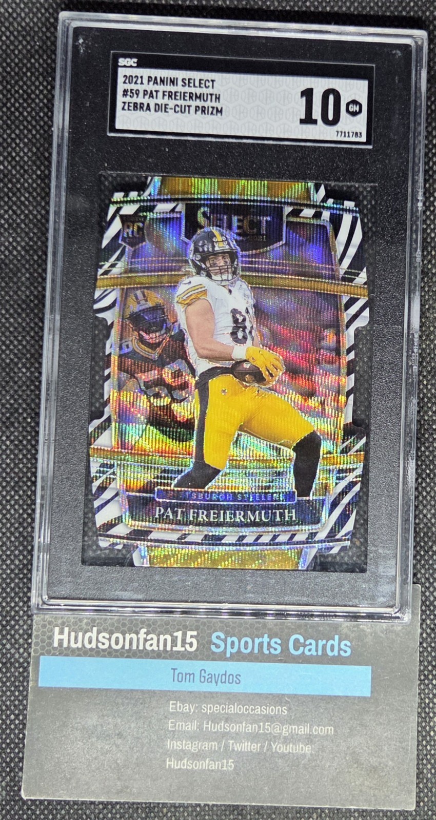 Pat Freiermuth 2021 Panini Select #59 Concourse Level Die Cut Zebra Prizm SGC 10