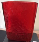 Blenko Glass RED Cut Top Pillow Vase MCM Brick Modern Art VTG Rectangle HTF