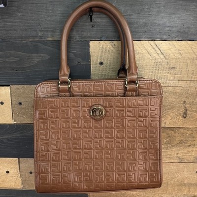 Tommy Hilfiger Brown Monogram Embossed Satchel Handbag