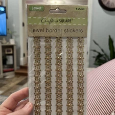 Crafter's Square Jewel Borders Scrapbook Sticker Gold/Pink 5 Strips NEW IN PKG