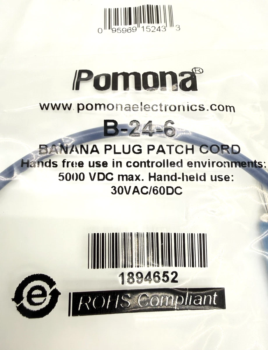 Lote de 5x Pomona B-24-6 Banana Plug Cable de Conexión Apilable 24" Largo 15A 5kV AZUL