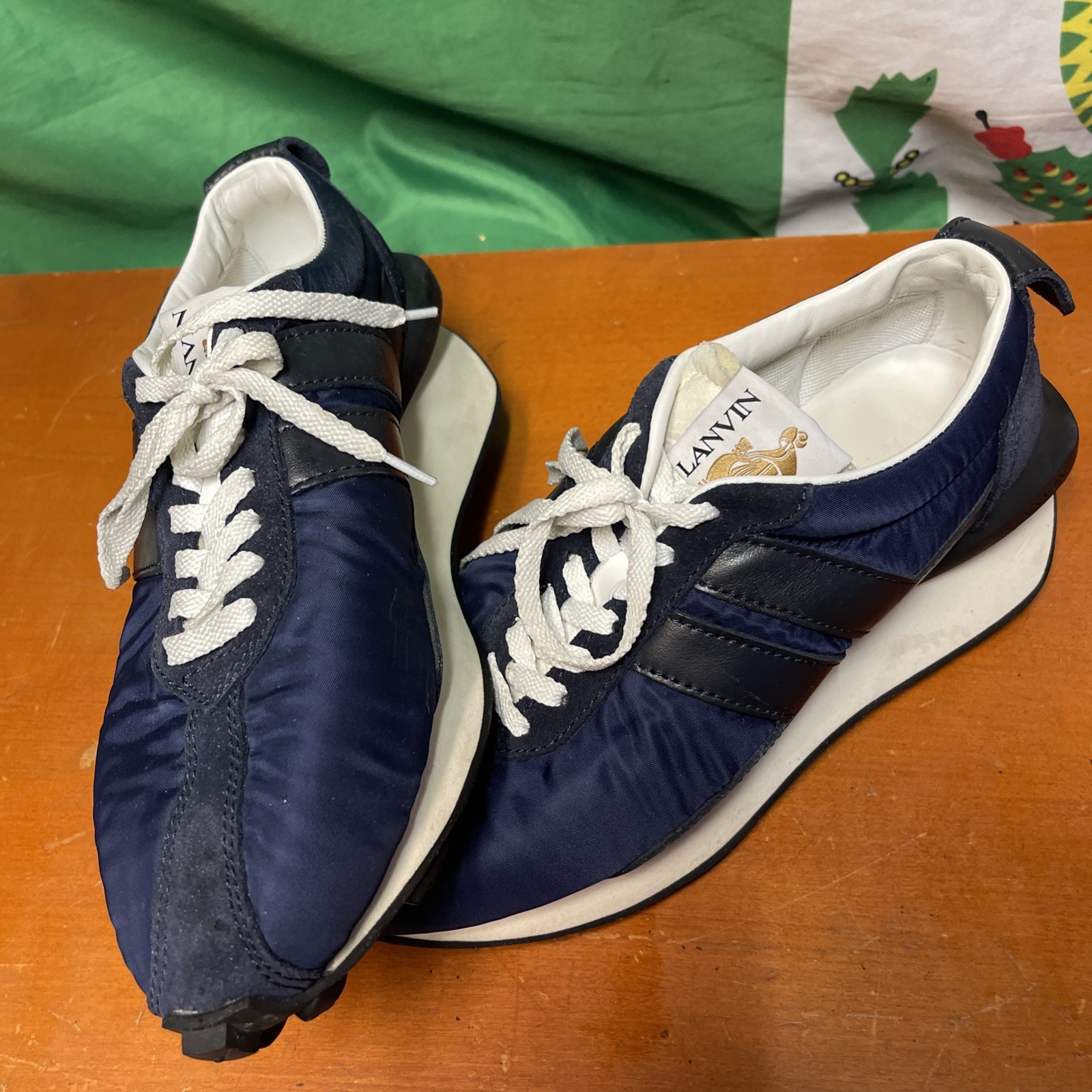 Lanvin Bumper Sneaker Navy Suede Mesh White Leather Luxury Retro Size 11