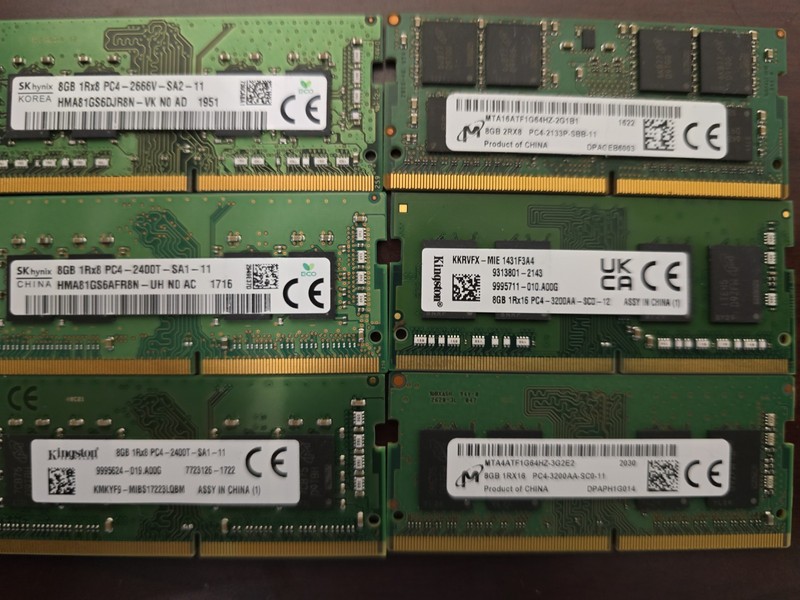 Lot of 6 8GB DDR4 Laptop RAM SO-DIMM 48GB 2133 2400 2666 3200 Mixed Brands