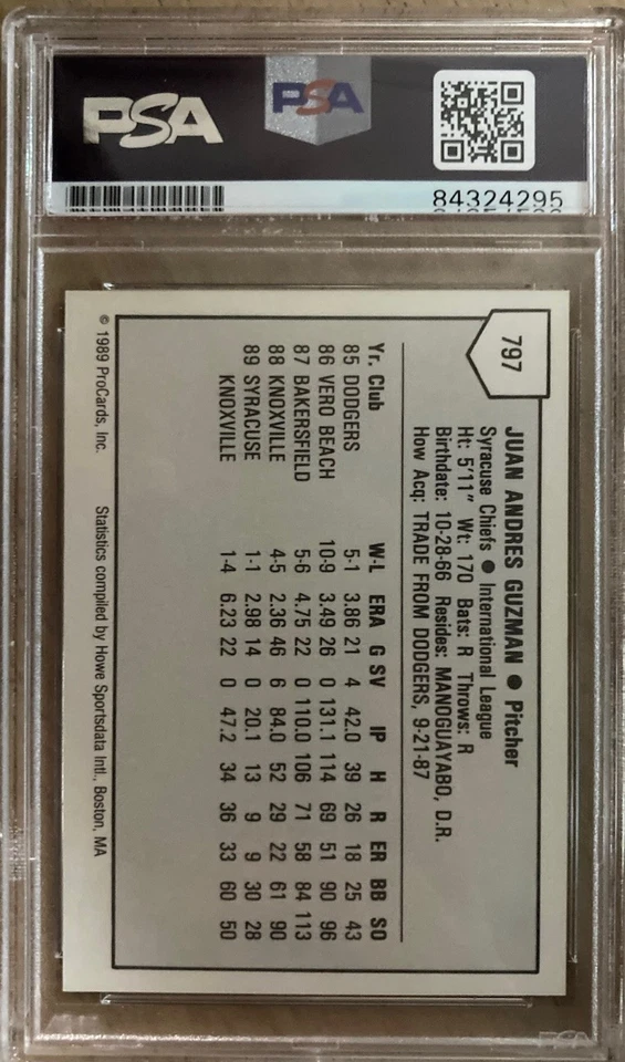 Juan Guzman 1989 ProCards #797 Rookie Card PSA DNA Auto Jays 92 And 93 Champ - Image 2 of 2