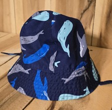 Kids Youth 6 - 12 M Blue Dolphin Bucket Hat Hook Loop Chin Strap Boys Girls