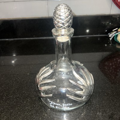 Don Julio REAL Tequila Anejo Empty Decanter Bottle with Metal Leaves and Stopper