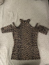GUESS Womens Top XS Leopard Print Short Sleev...