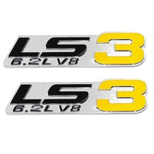 2pc Chrome Black Yellow 6.2l V8 Engine Emblem Badge For Chevy Ls3
