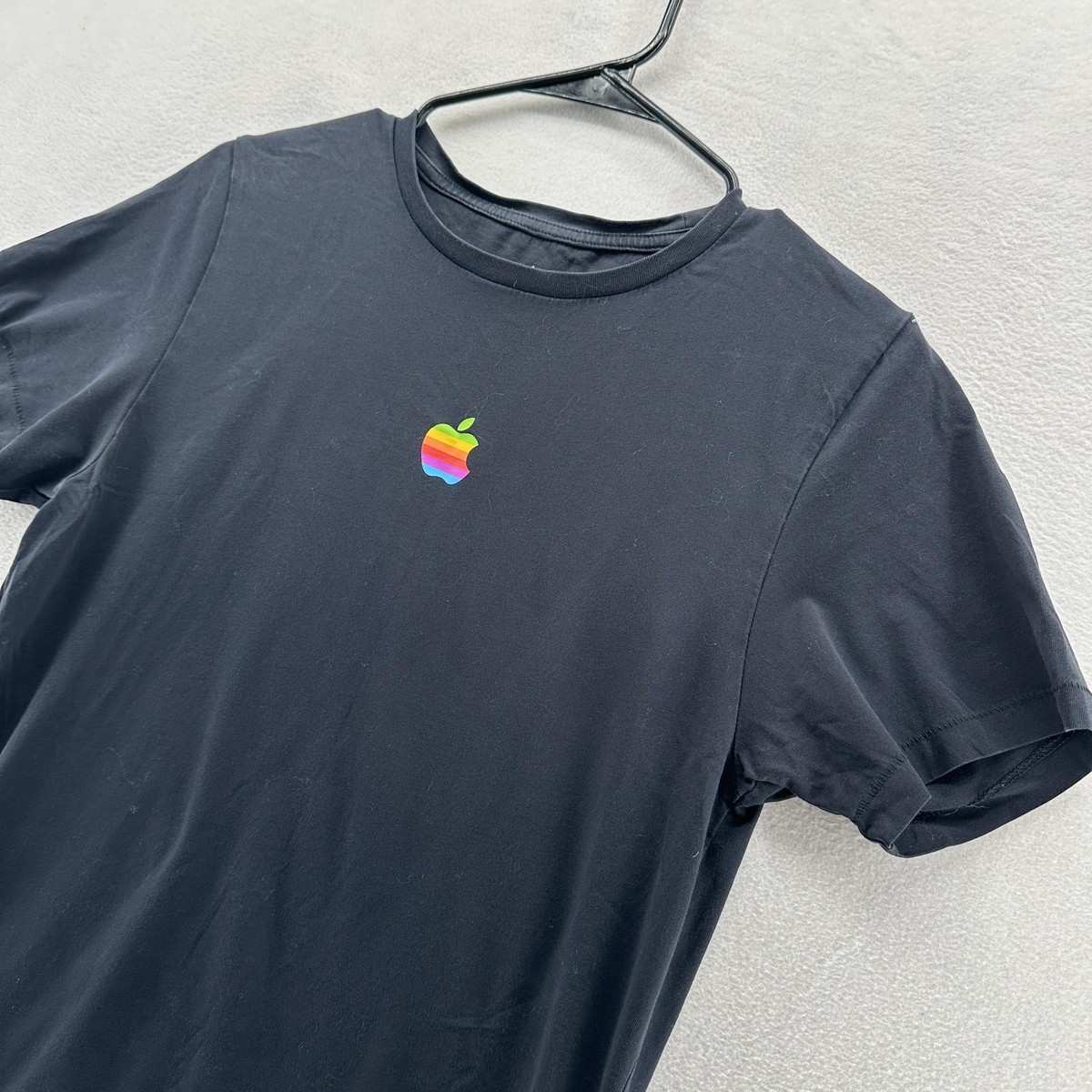 Vintage Apple Shirt Rainbow Logo Mens Small Black Graphic Tee