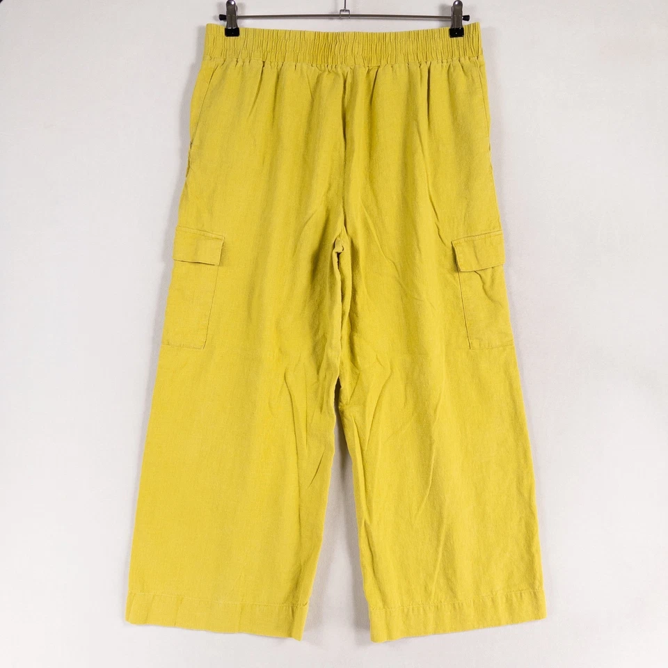 Pantalones Jessica Simpson para mujer grandes amarillos verdes pierna ancha tobillo carga mezcla de lino Foto 3 de 4