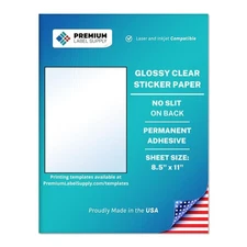 Glossy Clear Sticker Paper – 8.5" x 11" Full Sheet Labels – Laser/Inkjet Comp...